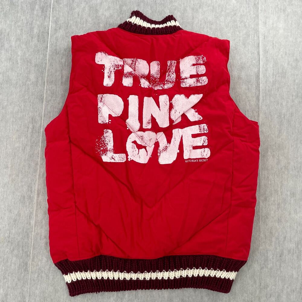 Victoria's Secret True Pink Love Vest Womens Small Red Full Zip Puffer Down XS-S